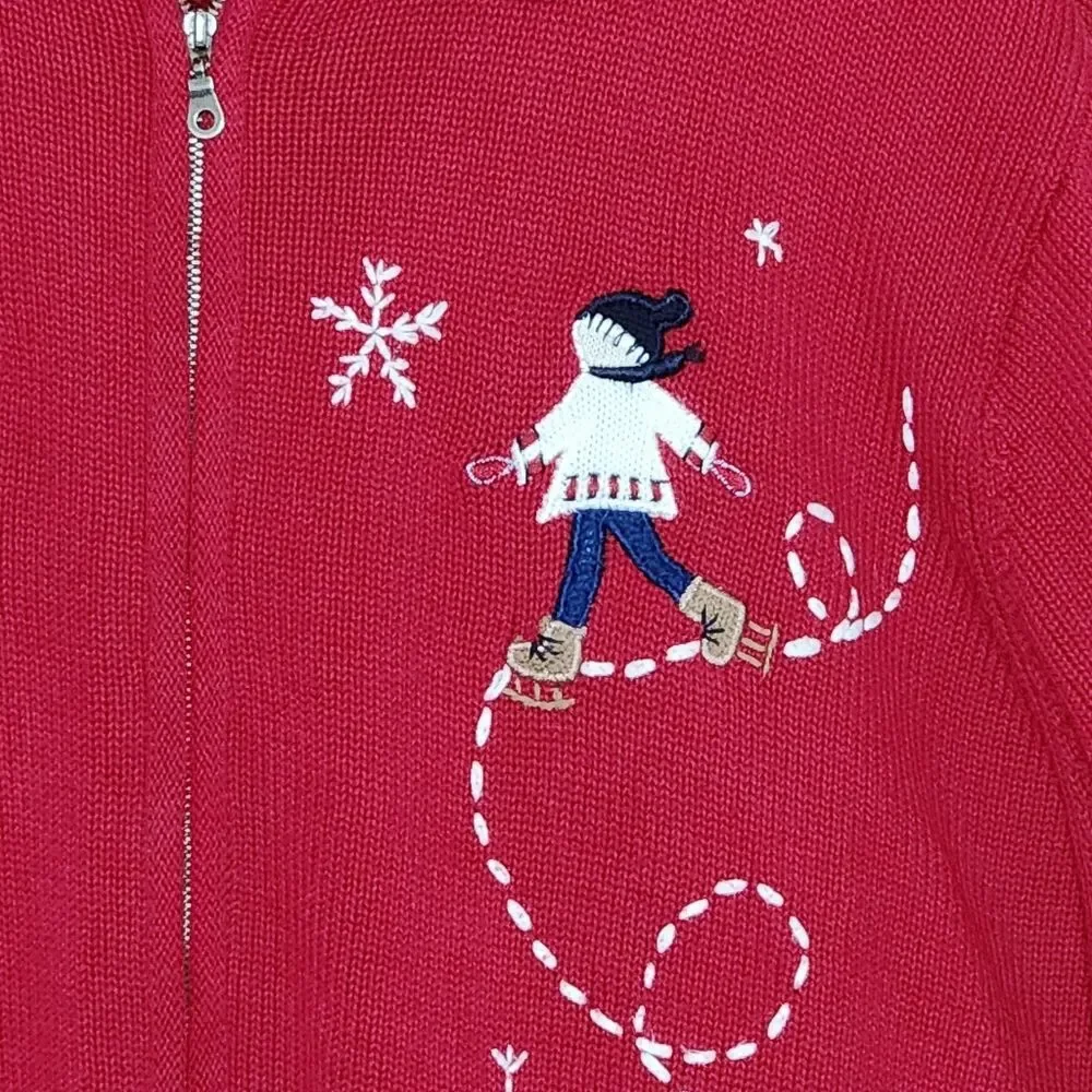 Vintage Charter Club Holiday Ice Skater Full Zip Novelty Cardigan Sweater 2X